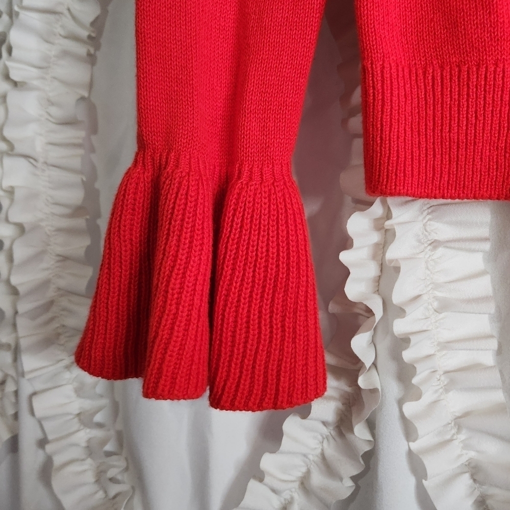 J.Crew Sweater Red Ruffle Cuffs Crew Neck Ribbed Trim sz XXS - Picture 5 of 7